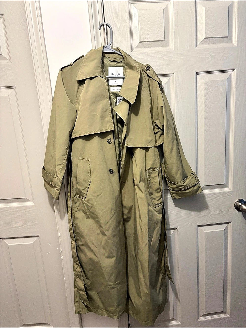 Abercrombie & Fitch Long Trench Coat Olive Medium NWT